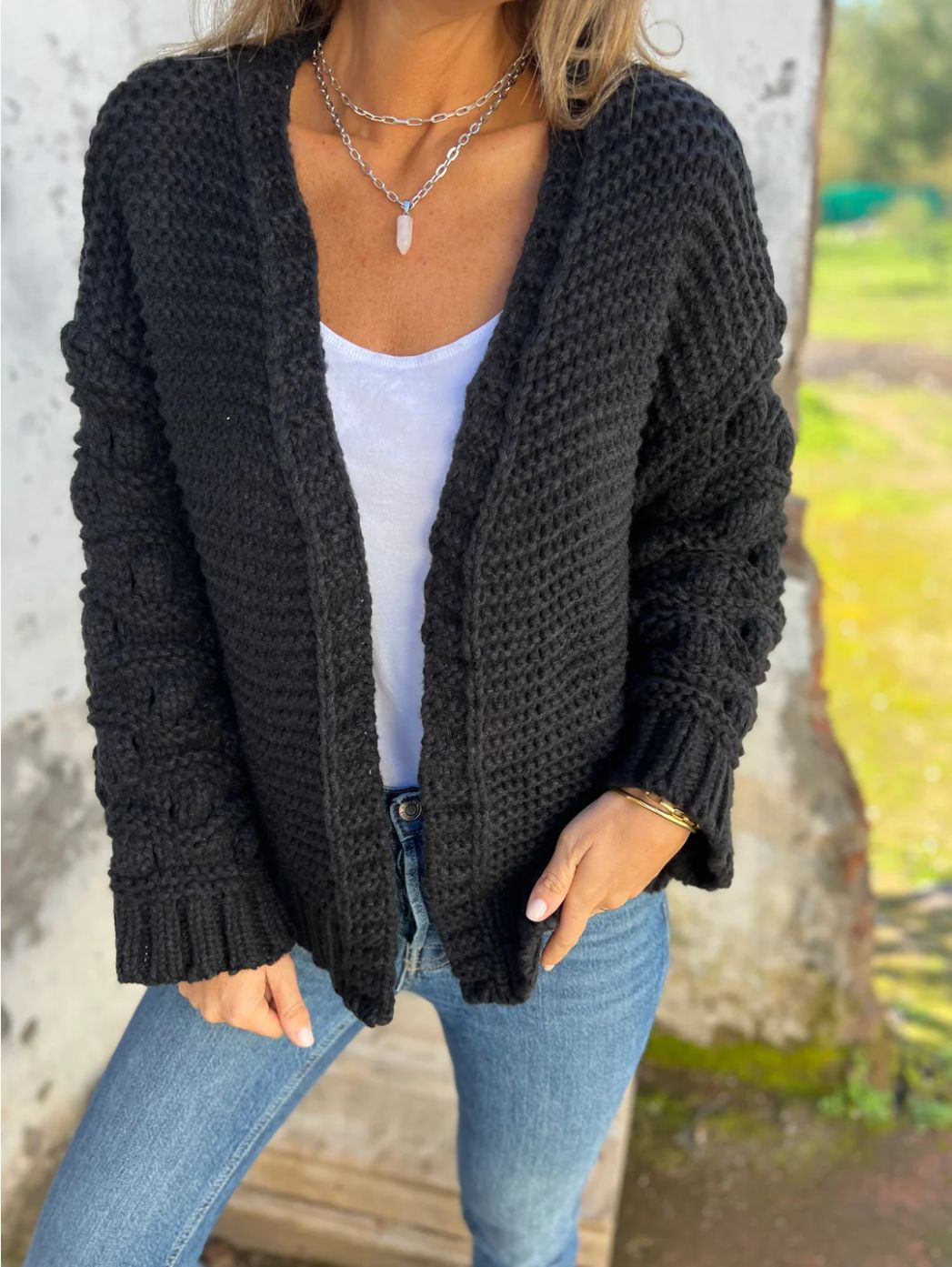 🖤 Cardigan d’Hiver – Maille Épaisse & Coupe Décontractée